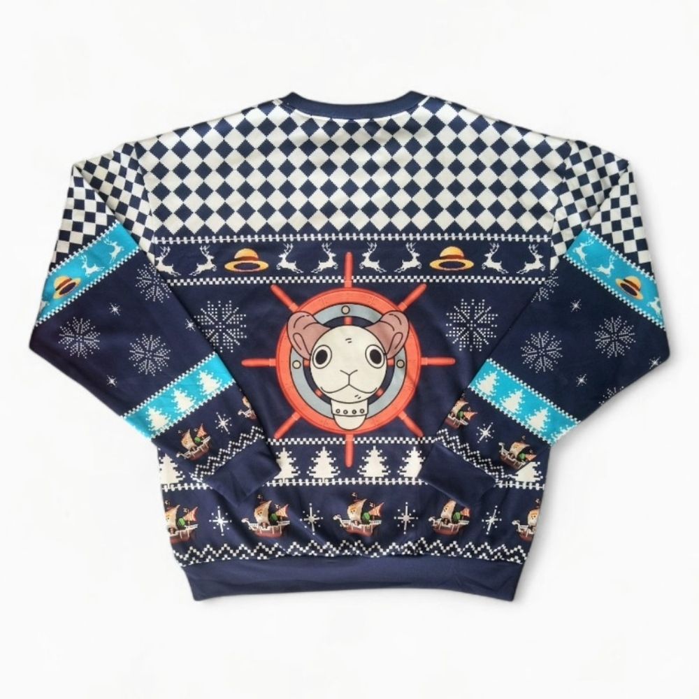 One Piece Straw Hat Pirates Ship Going Merry Ugly Christmas Sweatshirt Sz L — image 2 of 4